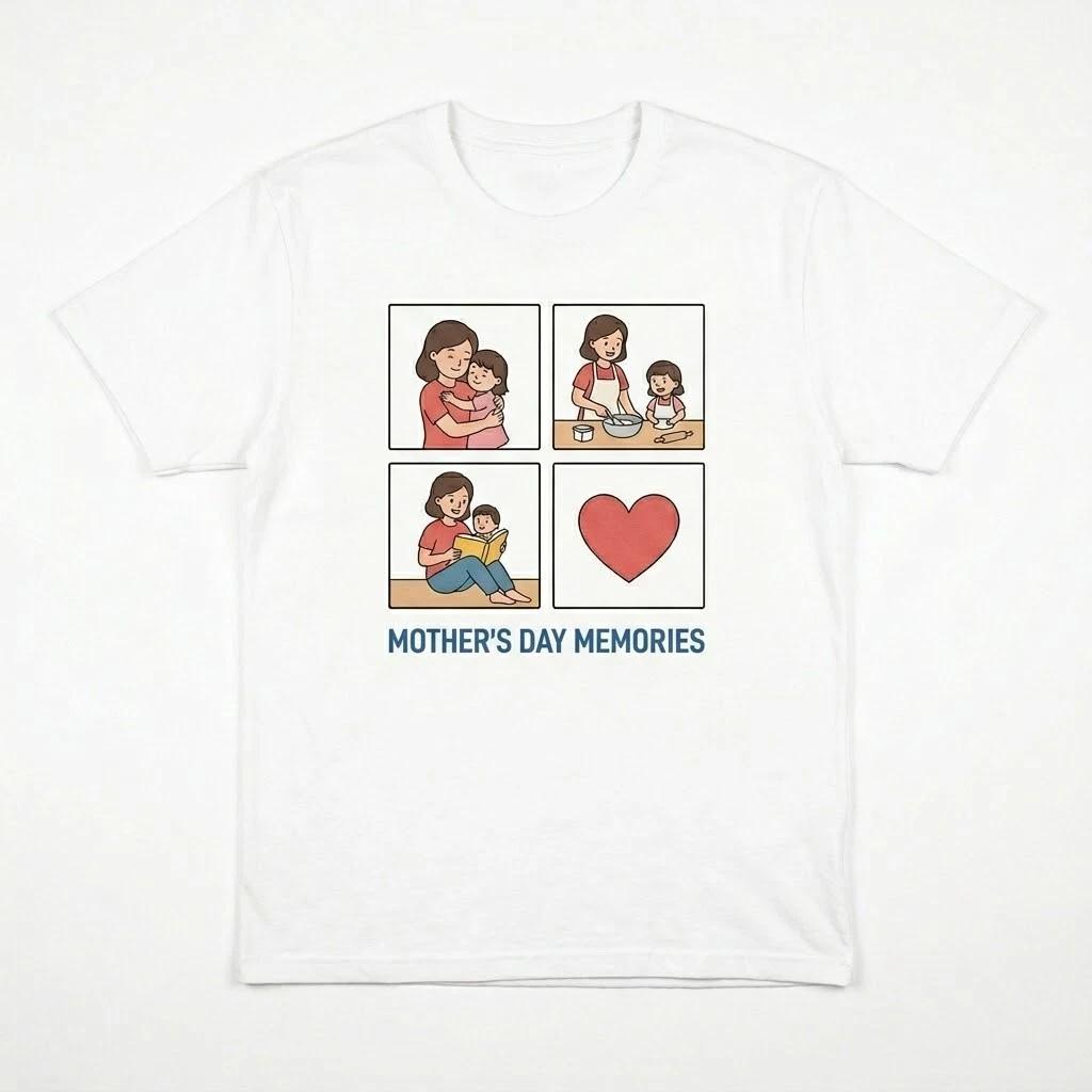 Mother s Day Memories T-Shirt - Cute Mom and Daughter Hugging, Baking, Reading M