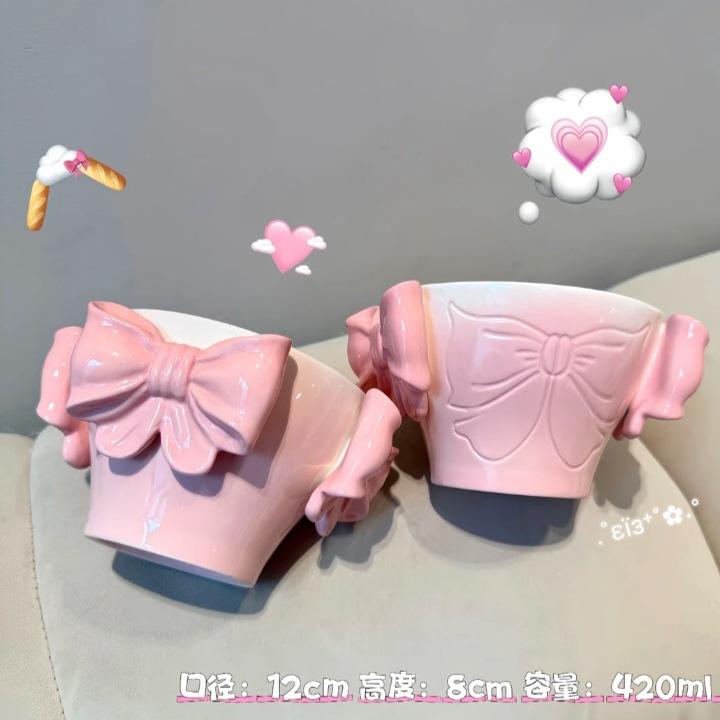 Pet cat bow girl heart bowl ceramic household underglaze color bowl