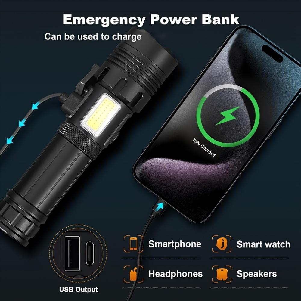Strong flashlight emergency charging outdoor camping Type-C charging telescopic focusing high brightness long-range shooting