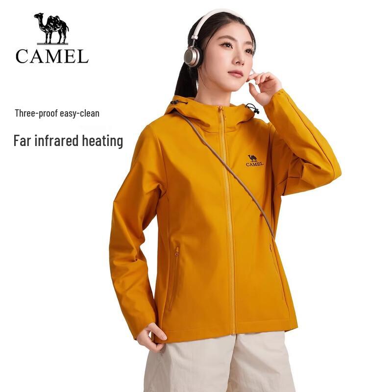 Camel Unisex Outdoor Softshell Hooded Windbreaker Jacket
