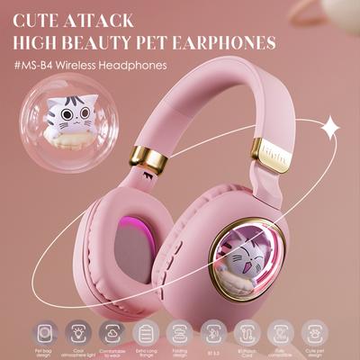 Niedliche kabellose BT5.3-Kopfhörer mit Cartoon-Motiv, Over-Ear-Gaming-Headset, niedliches Tier-Design, AUX-IN mit Kabel