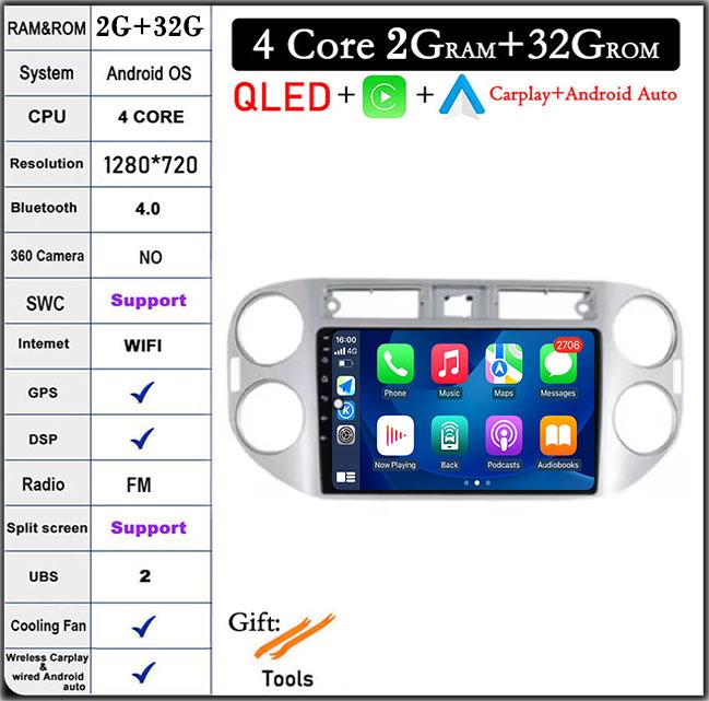 QLED Touch Screen Android 14 For Volkswagen VW Tiguan 1 NF 2006 2008 -2016 Car Radio Multimedia Video Player DSP IPS 5G WIFI