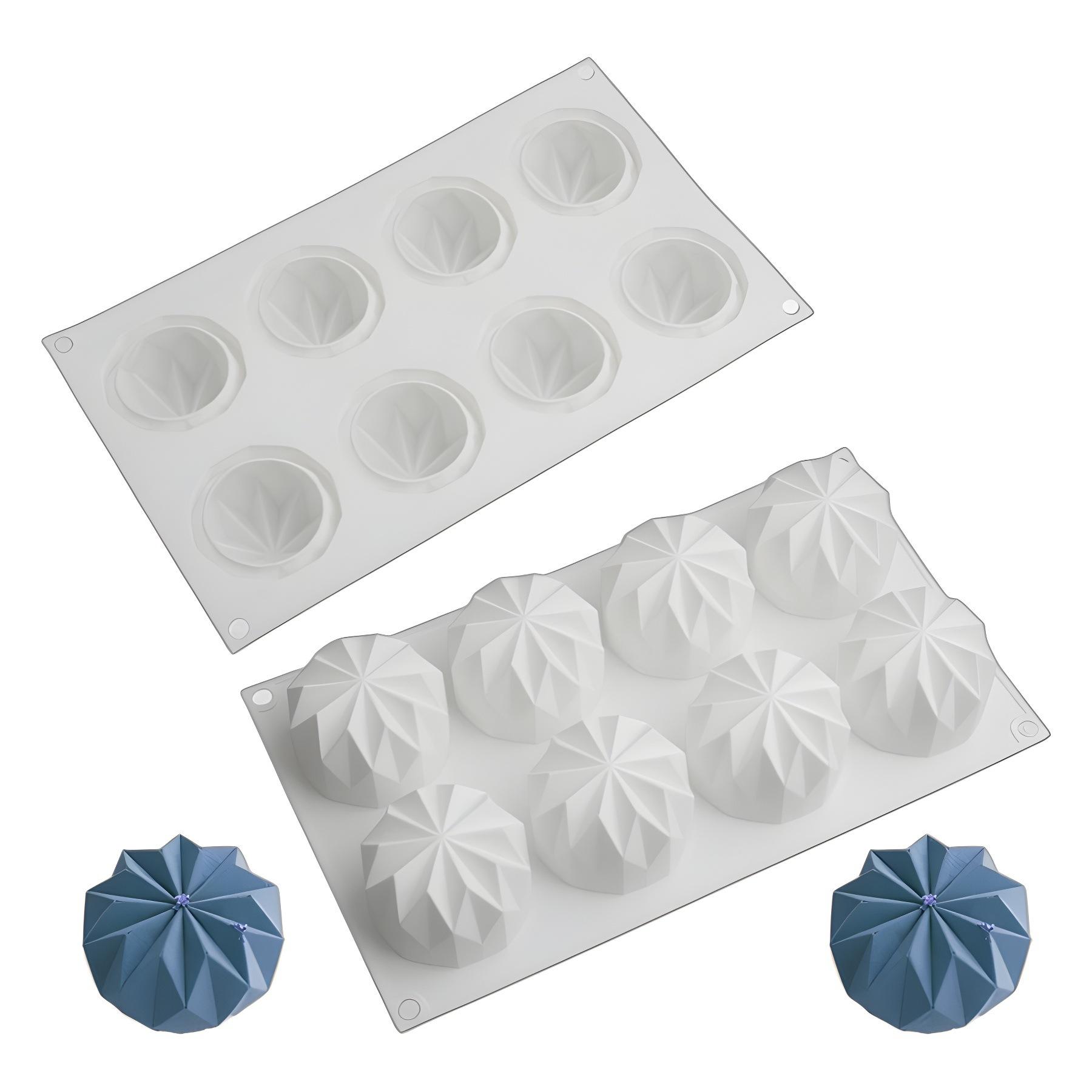 

8-Cavity Diamond Round Silicone Mold - Origami French Dessert Mousse DIY Baking Tool белый