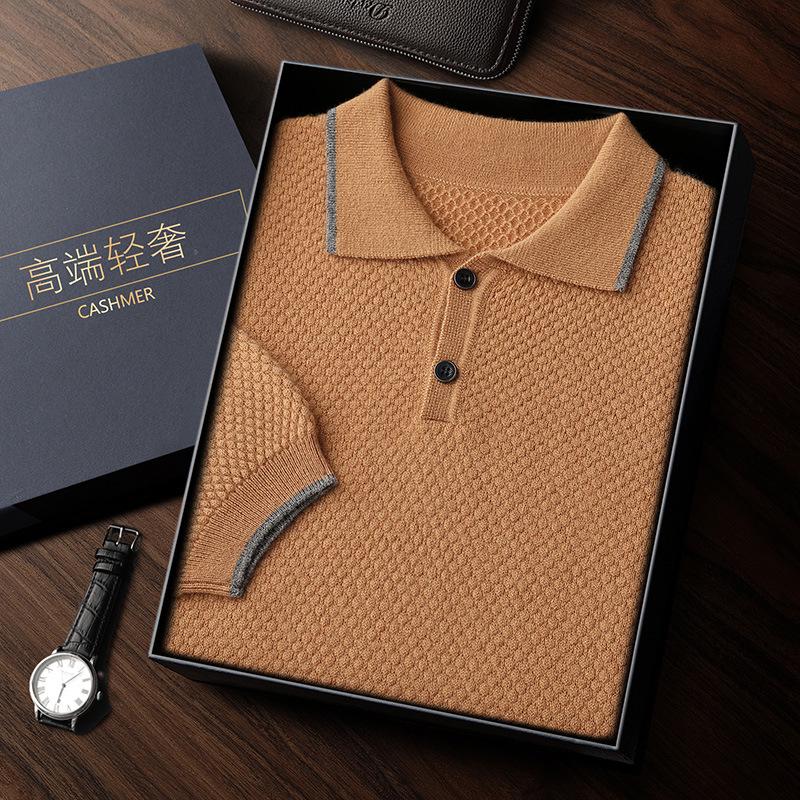 Men's Cashmere Polo Neck Short Sleeve Sweater - Autumn/Winter Business Casual