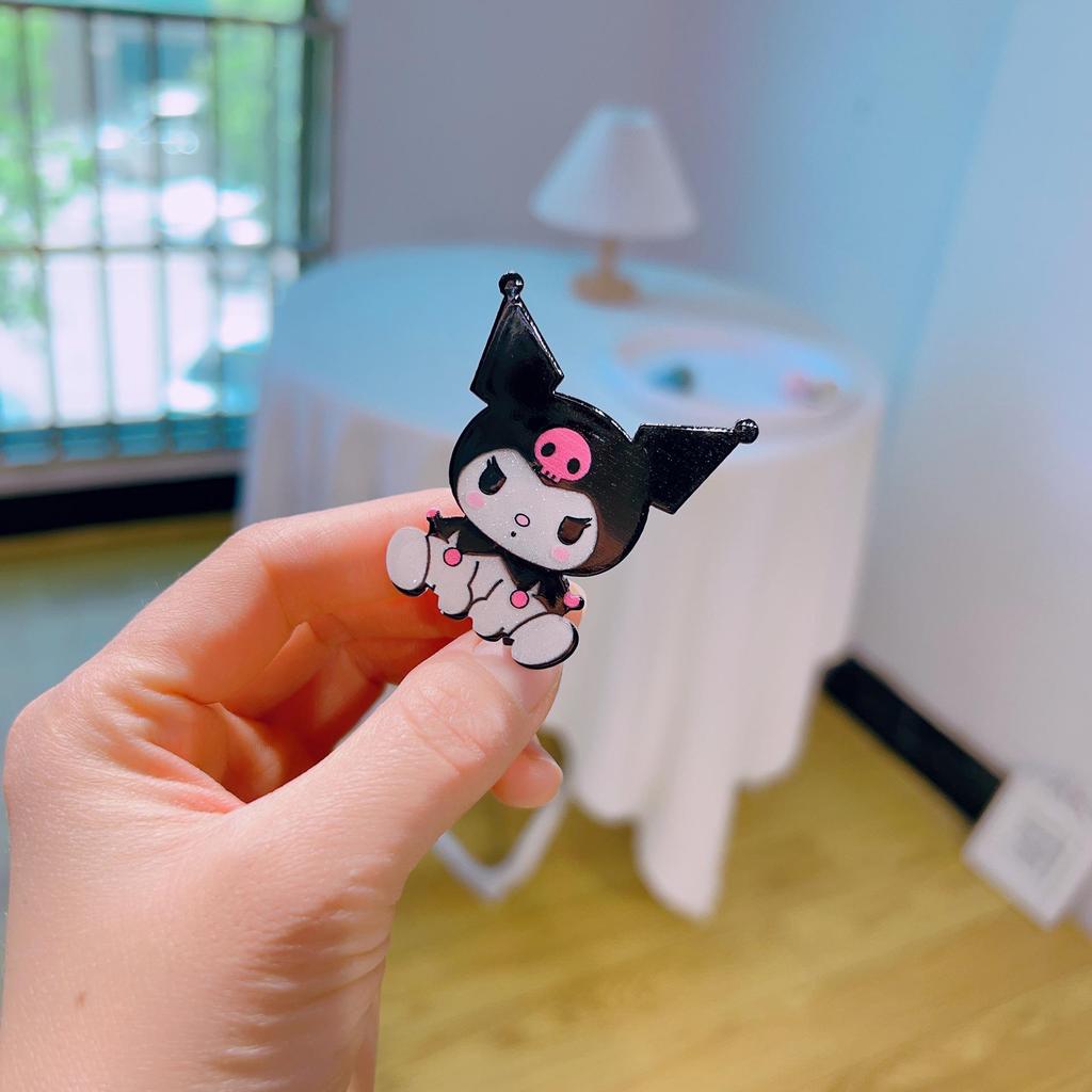 Korean Kuromi Black Hair Clip: Cute Children's Hair Accessories with BB Clip & Rubber Band.