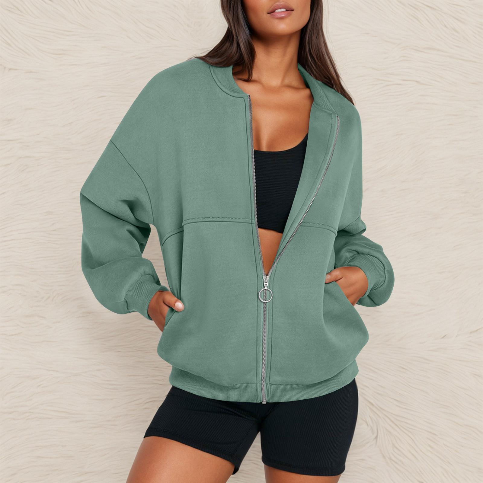 

Женская толстовка свободного покроя на молнии с длинным рукавом, повседневная верхняя одежда XXL зелёный