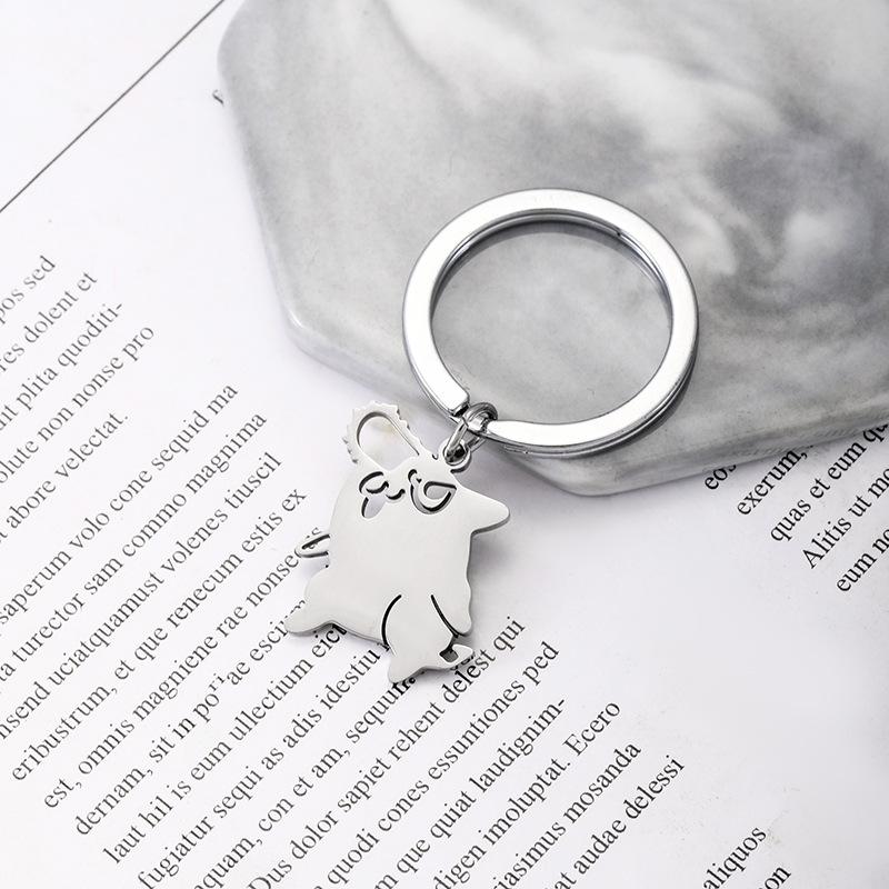 Gold Silver Black White Splicing Cat Stainless Steel Keychain Cute Cartoon Design Fashion Couple Pendant Practical Backpack Decoration