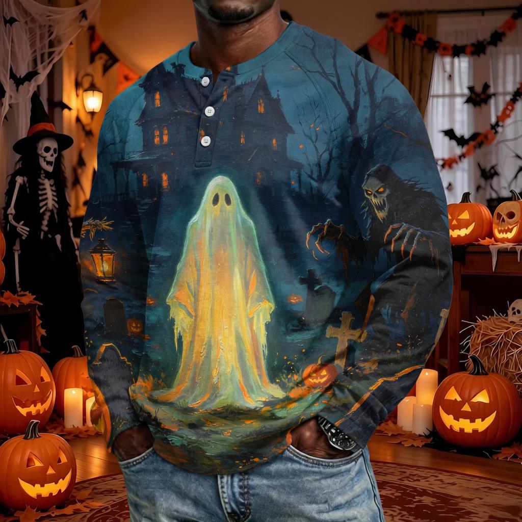 Men's Long Sleeve Shirt Loose Fit Casual Versatile for Halloween Party Outfit