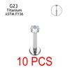 10 Stück Ohrstecker Gewindelose G23 Titan Nase PIERC Push Pin Labret Lippenringe Ohrringe Knorpel Helix Piercing Schmuck