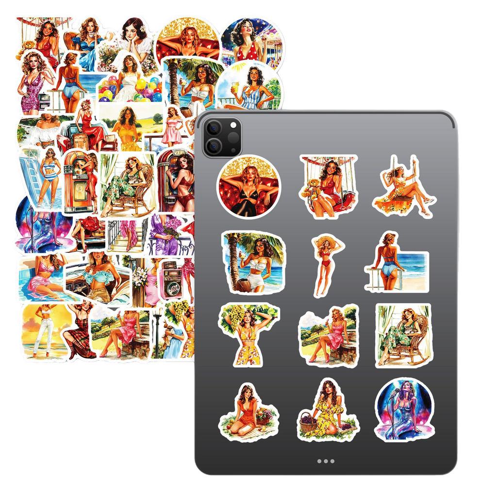 50 Summer Vintage Fashion Swimwear Girls Realistic Graffiti Stickers Diy Decorative Luggage Water Cup Stickers