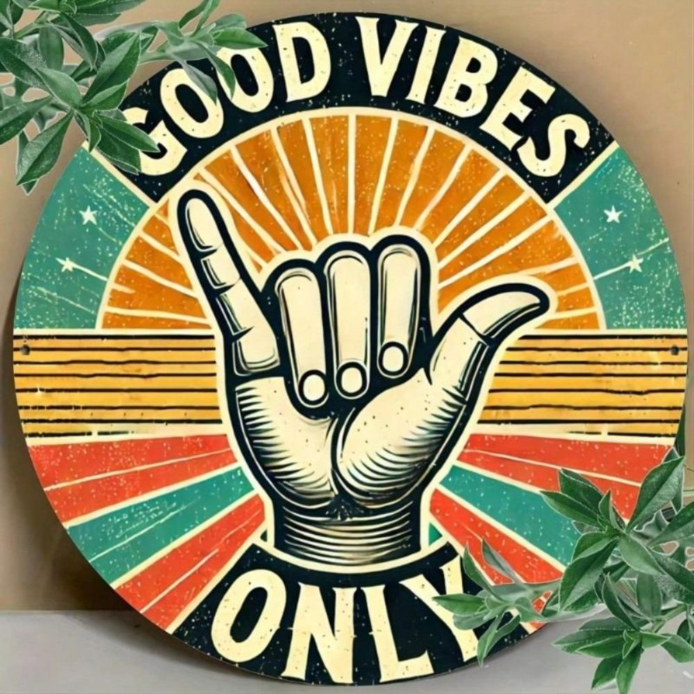 Metal Poster Vintage 60s 70s Shaka Hawaii Peace Sign Positive Energy Beach House Wall Decor