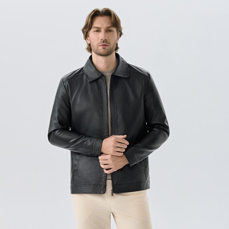 Autumn lapel leather jacket men's locomotive leather jacket men's new spring and autumn mature stable casual leather jacket