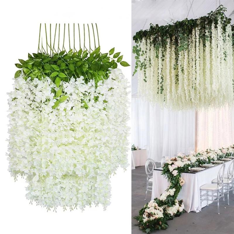 6PCS 110cm Artificial Wisteria Vine Garland Fake Ivy Flowers for Wedding Arch, Home Wall Decor Realistic Outdoor Hanging Plants