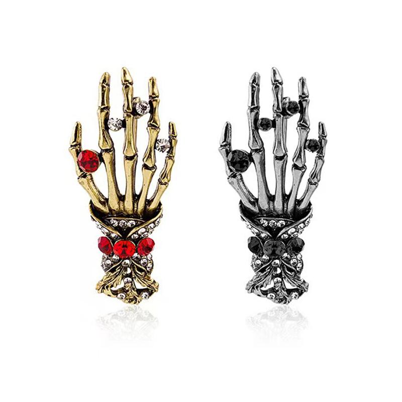 Skull Palm Inlaid Rhinestone Brooch For Men Gothic Fashion Retro Brooches Pin Day Jewelry Party Boyfriends Gifts
