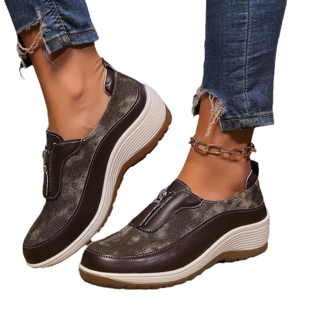 Women's Autumn Casual Sports Shoes - Large Size, European & American Style, Flat Round Toe, Wedge Heel Slip-Ons