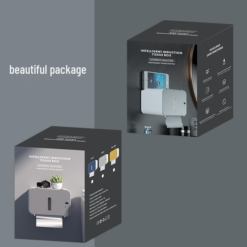 Smart Sensor Toilet Paper Holder, Automatic Wall-Mounted Dispensing, Punch-Free, Waterproof.