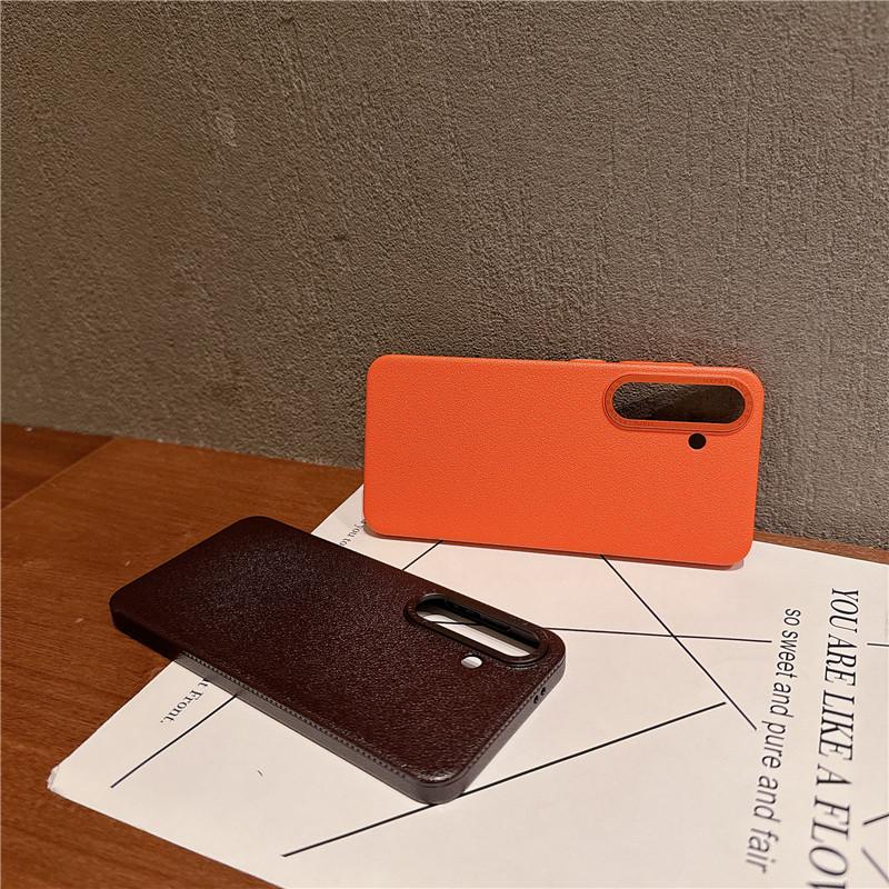 For Samsung Galaxy S24 Plus Ultra Durable Metal Big Hole Lens Frame Litchi Grain PC Case Anti-fingerprint Protector Back Cover Shell