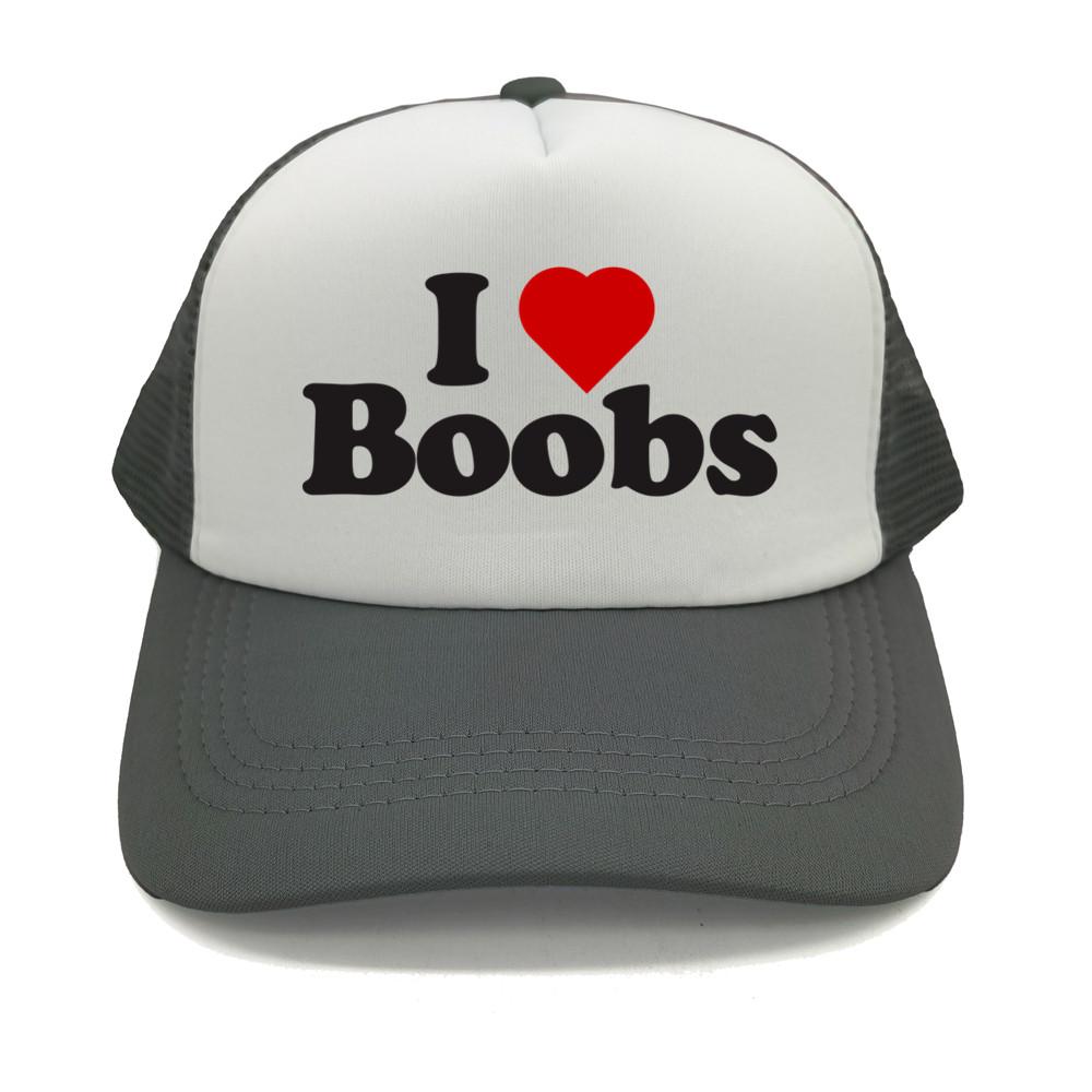 Funny I Love Heart Boobs Boobies Baseball Caps Summer Men Mesh Net Hat Joke Gifts Trucker Cap Outdoor Mesh Net Caps MZ079