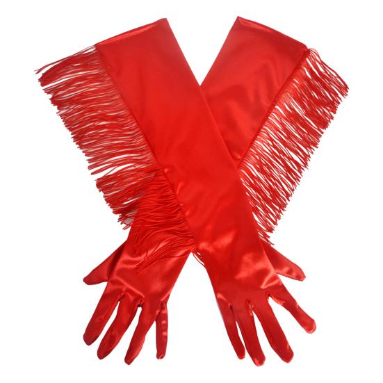 Fringed Elbow Gloves 17.7" Vintage Long Opera Pageant Gloves 1920s