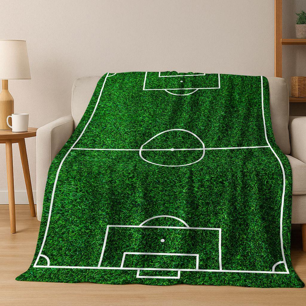 Green Black Football Field Stadium Art Flannel Blanket,Cozy Soft Throw Blanket for Home Bedroom Bed Sofa Picnic Cover Kids Gift