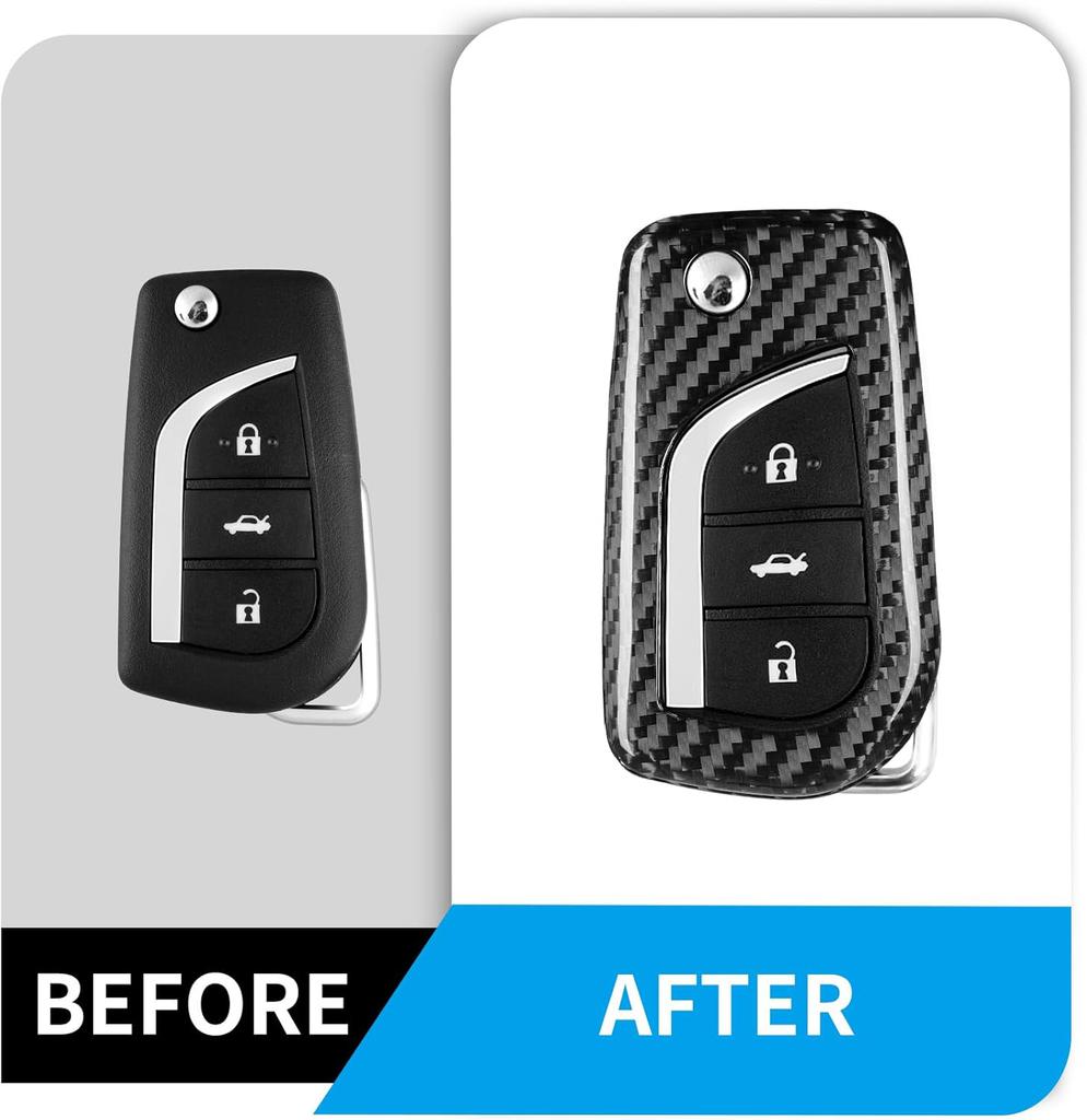 Real Carbon Fiber Key Fob Cover For Toyota Fortuner Tundra Camry RAV4 Highlander Corolla Key Shell Key Chain Smart Accessories