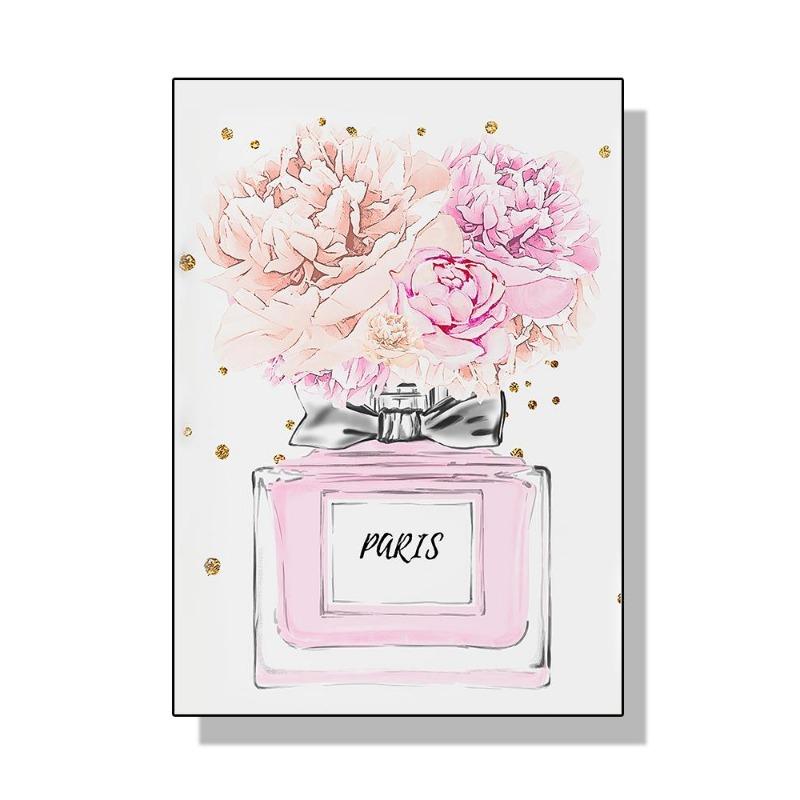 Fashionable luxury bottle of coco perfume, canvas, painting, Scandinavian flower, print poster, wall painting, modern decoration of the room