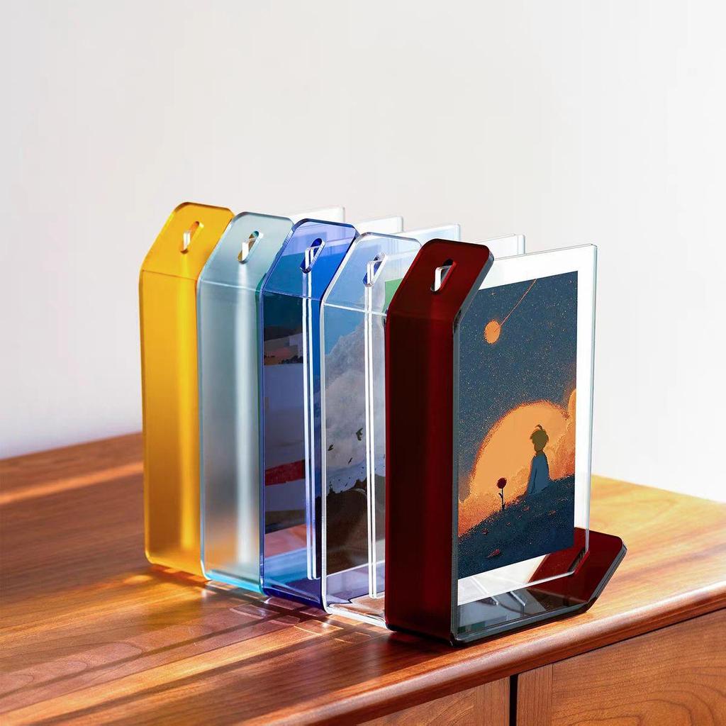 Acrylic L-Shaped Double-Sided Transparent Photo Frame, No-Punch, Thickened Dopamine Colors