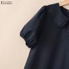 ZANZEA Abito midi casual da donna a maniche corte, tinta unita, con colletto rovesciato