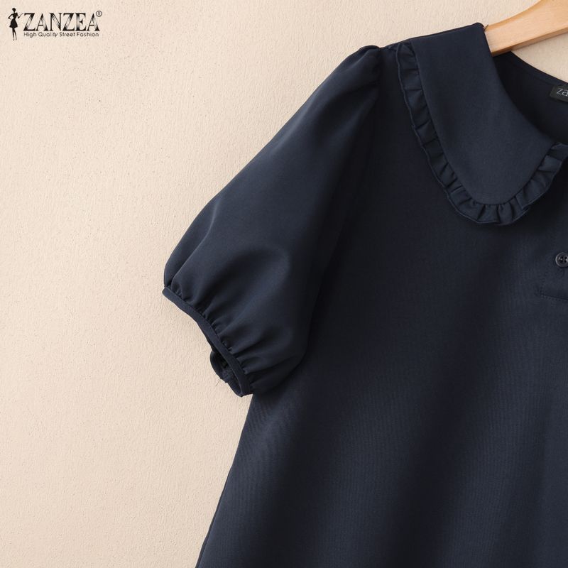 ZANZEA Abito midi casual da donna a maniche corte, tinta unita, con colletto rovesciato