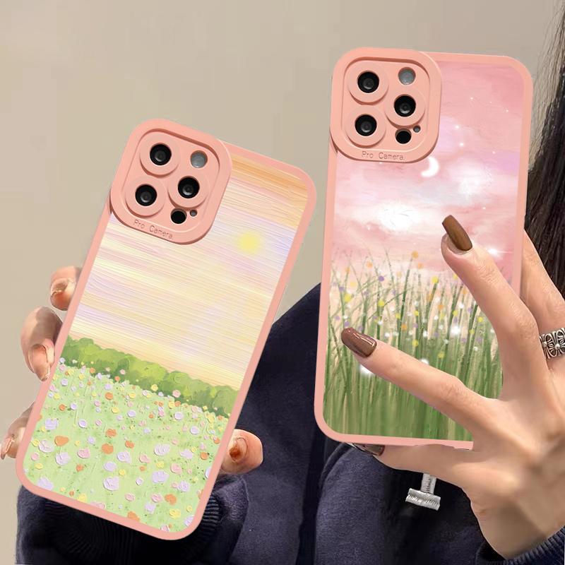 Art Oil Painting Flowers Phone Case For iPhone 14 11 12 13 Pro Max For iPhone XS X XR 7 8 Plus SE2 Soft Silicone Back Covers