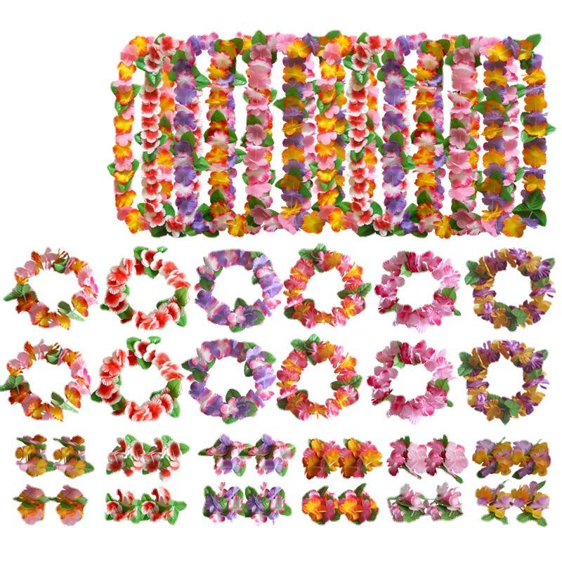 

1set Hawaiian Flower Wreath Set, Petal Necklace, Headband, Wristband, Holiday Event Clothing, Party, Beach Vacation Decoration