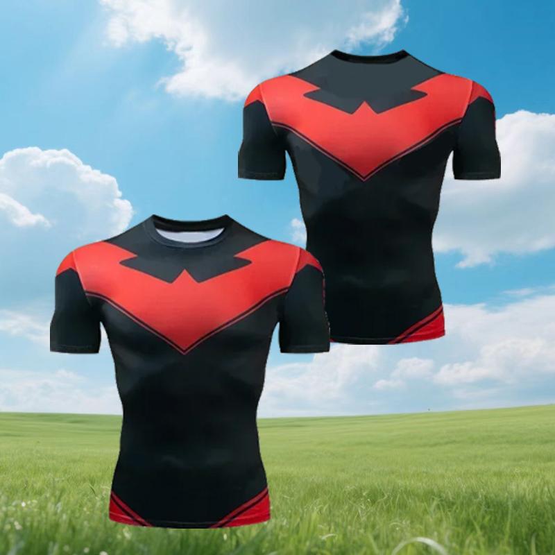 Red Nightwing Short-Sleeved Compression Shirt Print T-Shirt for Adults 2025 New Product Fitness Loose and Casual Top