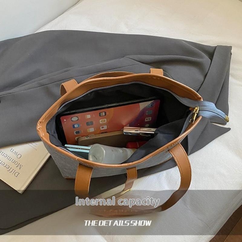 Contrast Canvas Bag Casual Versatile Shoulder Handbag Bucket Bag Large Capacity Tote Bag