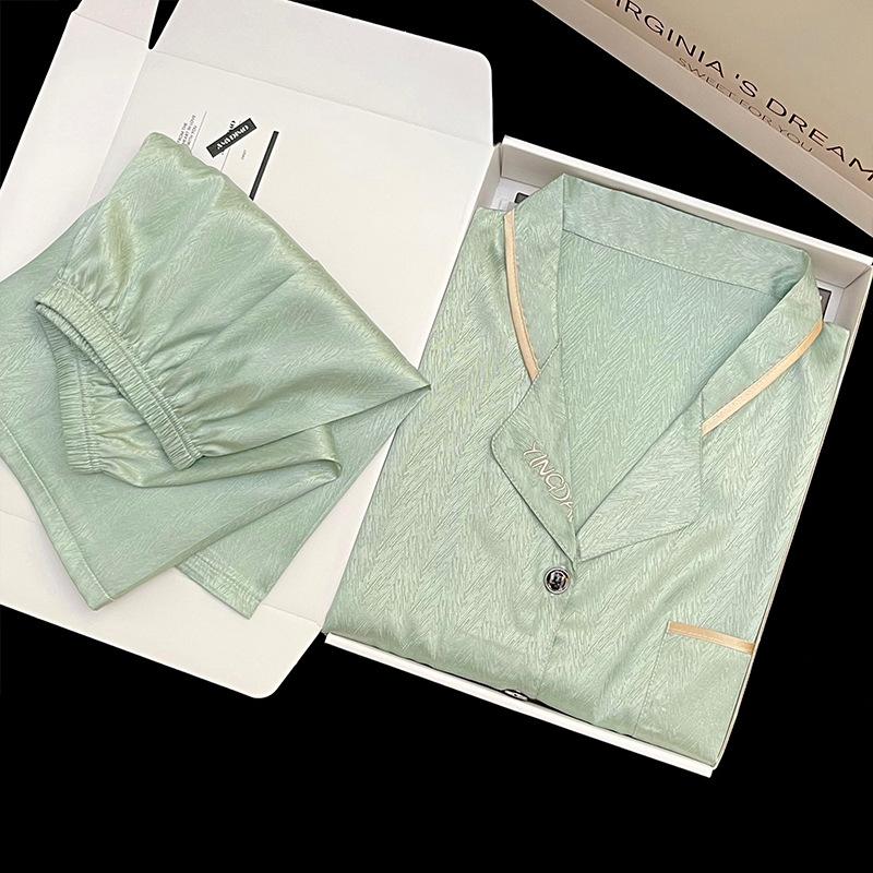 Элитный шелковый пижамный комплект для женщин, летний, с коротким рукавом, повседневный, для отдыха 2XL