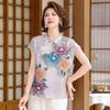 Chinese-style Frog Button Printed Summer Top for Middle-aged Women