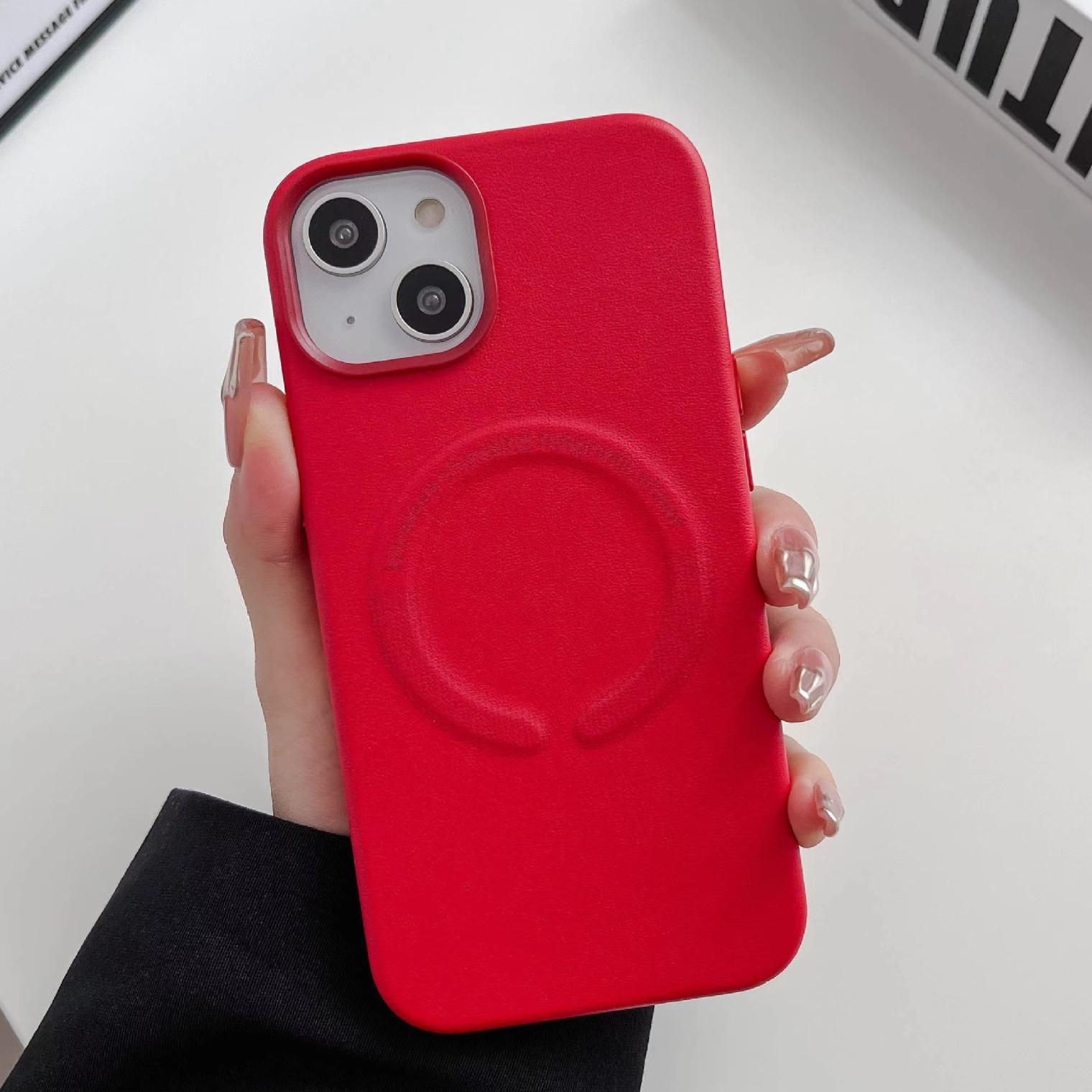 

Чехол Magsafe из искусственной кожи для iPhone 14 Pro Max Plus, кожаный чехол с магнитной беспроводной зарядкой для iPhone 13 12 Pro Max For iPhone 13 Pro красный