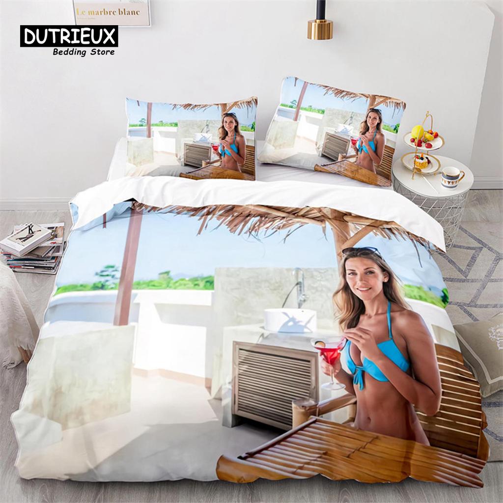 Ensemble de Literie Bikini Beach Fille Fesses Sexy Housse de Couette Microfibre Vacances à Hawaï Paysage Housse de Couette King Twin Pour Garçon Fille