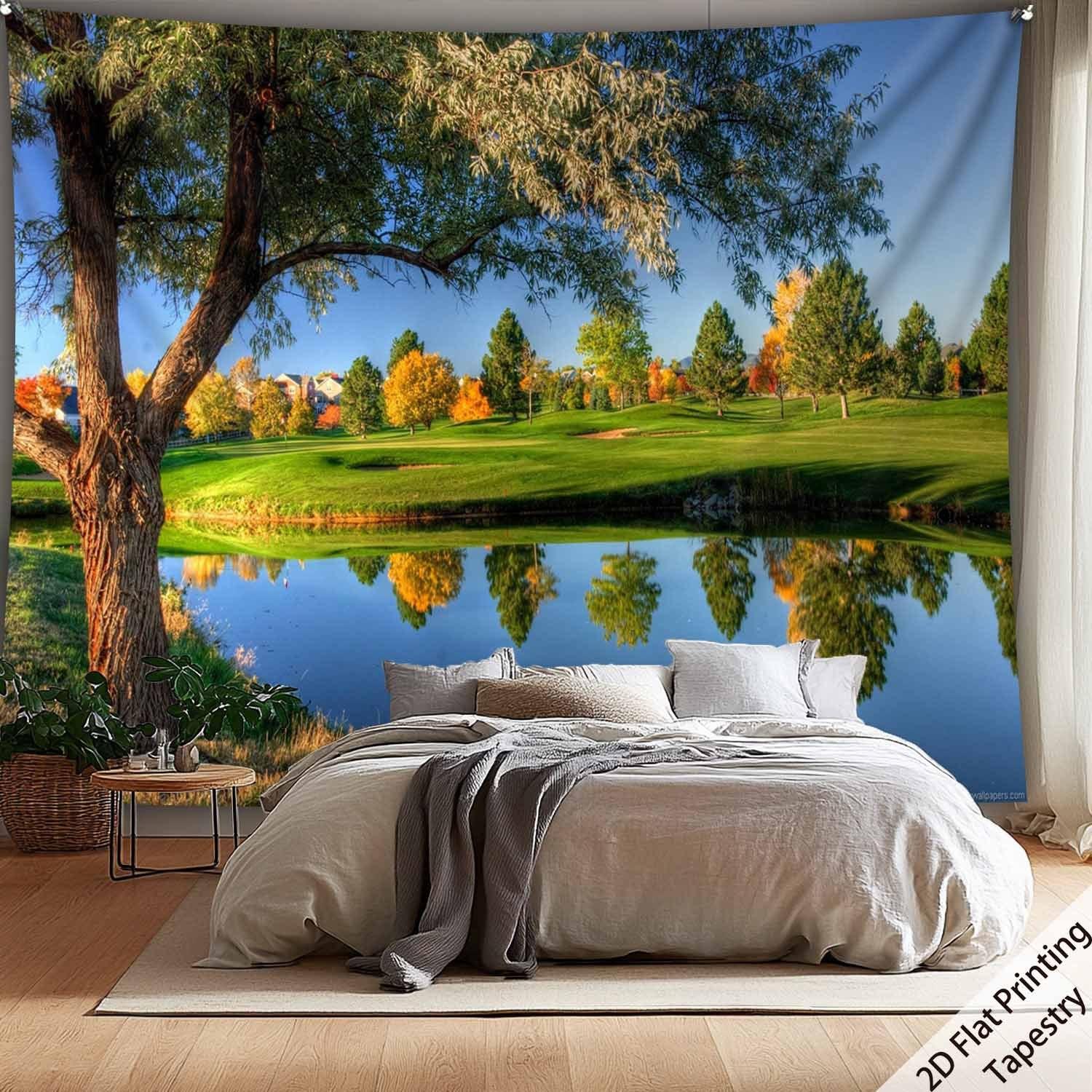 Golf Course Scenery Digital Printing Polyester Wall Tapestry Suitable for Use In Living Rooms Bedrooms Offices Bars and Party 100X70CM