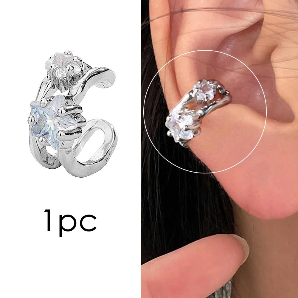 

Модные серьги-клипсы на ухо без прокола для женщин, легкая роскошь, двойной слой, циркон, звезда, кафф на ухо, циркон, фейковые серьги, подарок