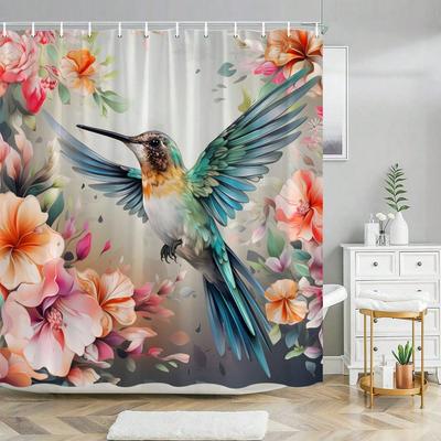 Rideau de douche Colibri Vibrant: Adoptez le Design Artistique, le Tissu Doux et les Vibrations Florales pour Votre Charmante Salle de Bain