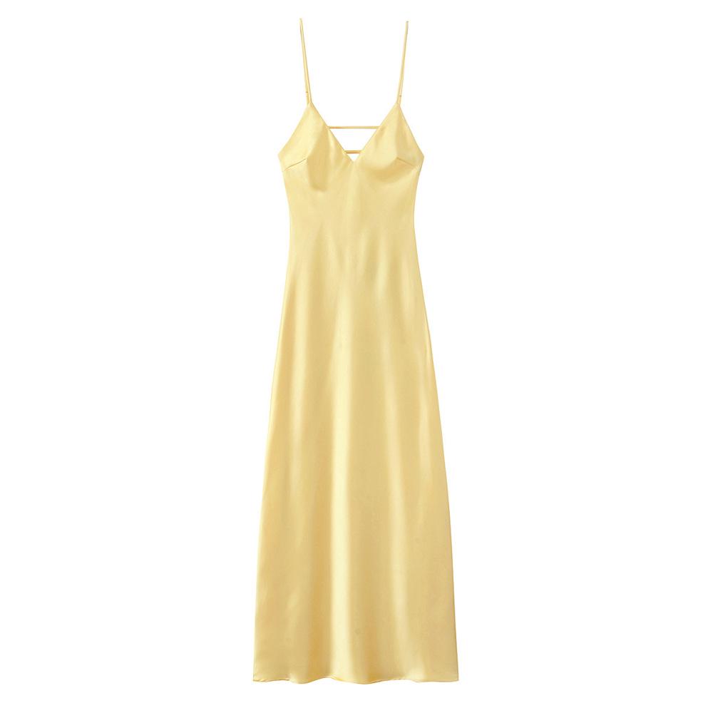 

Spring 2025 Women s Slim Silk V-Neck Spaghetti Strap Backless Dress Small