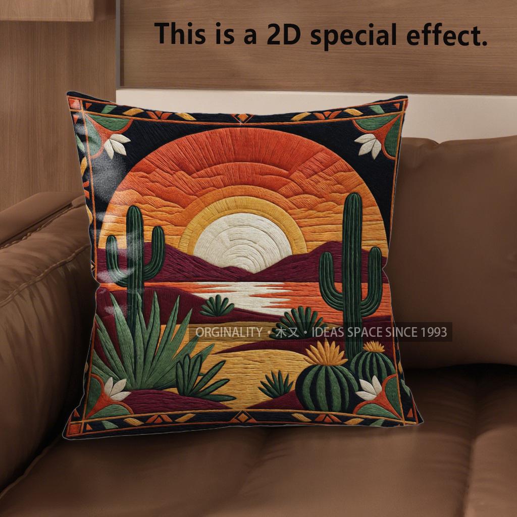 2D Sunset Desert Cactus Throw Pillow Covers Pattern Cushion Cover Suitable For Sofa Bedroom Car Pillow Cover
