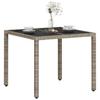 Garden Table with Glass Top Light Grey 90x90x75 Cm Poly Rattan