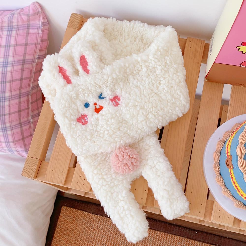Korean Style Cute Blush Rabbit Plush Scarf: Women's Sweet, Warm, Thickened Lamb Wool Neck Warmer