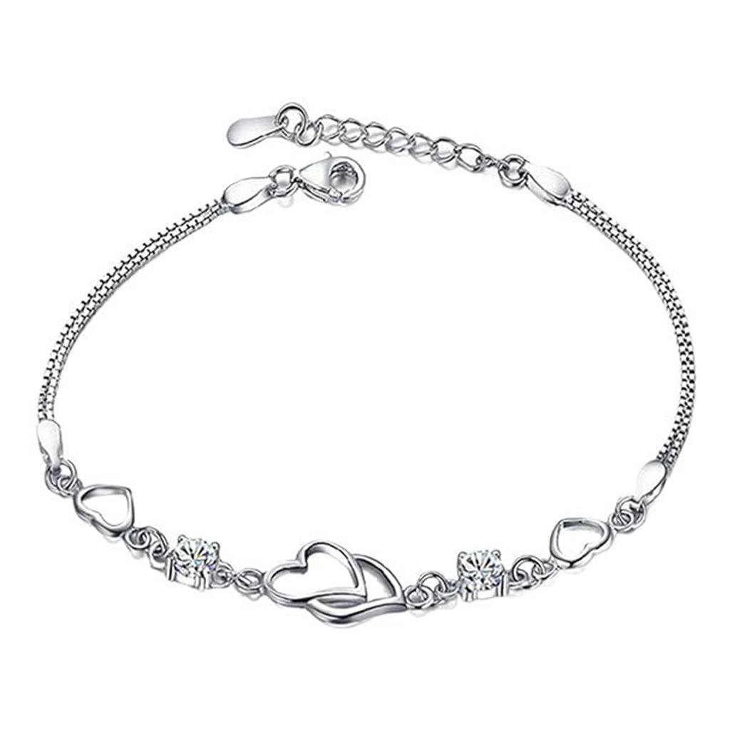 Heart Bracelets with Rhinestones Adjustable Chain Sparkling Bracelets Suitable For Daily Wear Ball Party