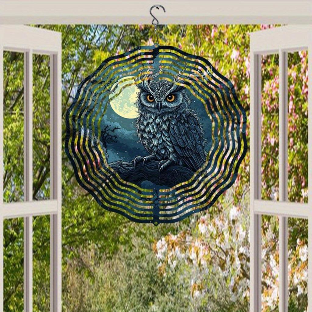 Enchanting Owl on Branch 3D Metal Wind Spinner for Garden Patio Decor Rotating Outdoor Art with 360 Hook Durable Reflective Thanksgiving
