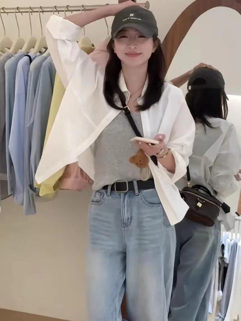Korean Style Lapel Short Shirt for Women - 2025 Spring Fashion, Petite Casual, Loose Slimming Top
