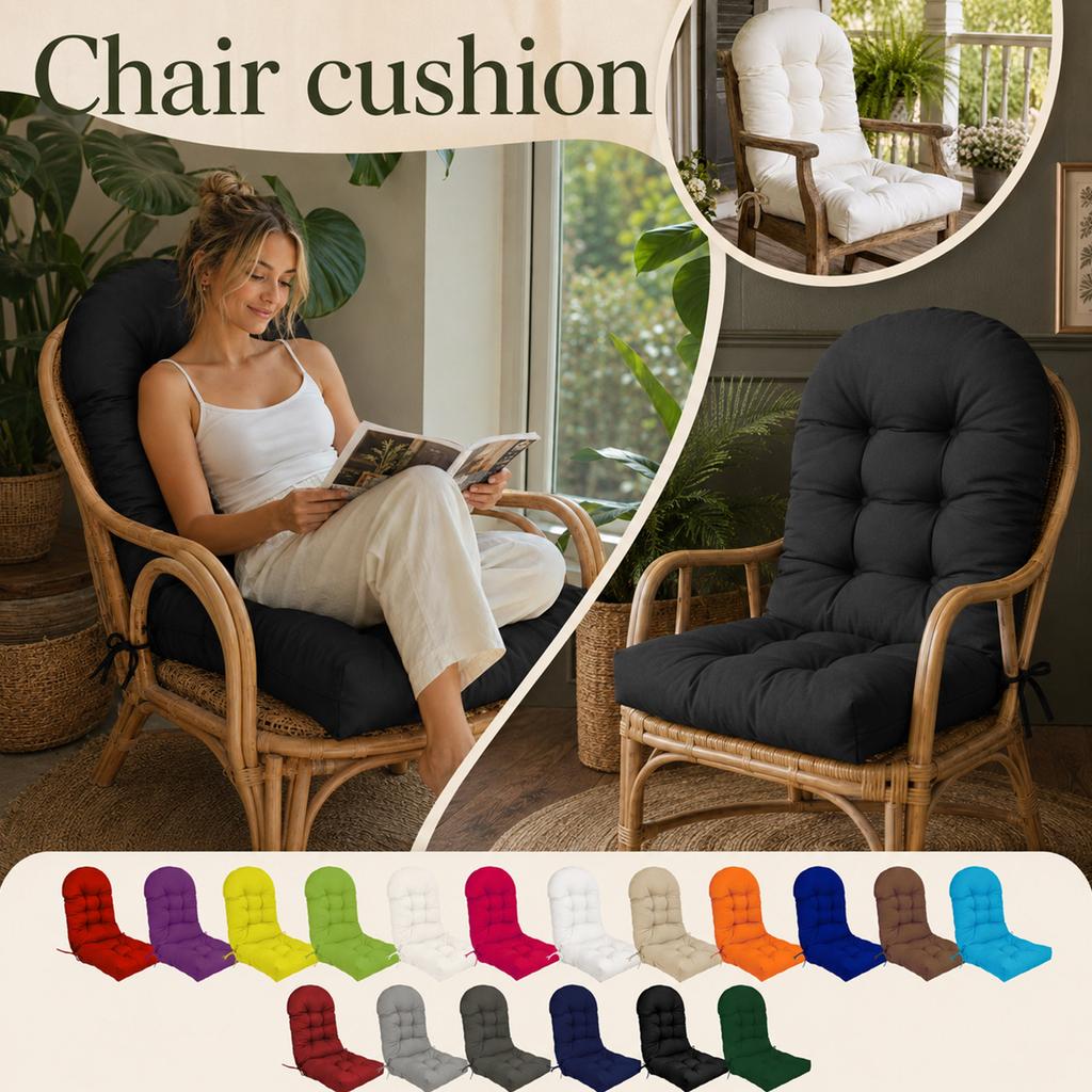 Soft Brushed Fabric Lounge Chair Cushion 110x50cm Thick Padded Seat and Backrest Cushion with Ties for Outdoor and Indoor Use