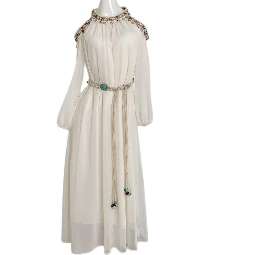 Delighted My Altay Hand-Sewn Light Apricot Bohemian Tea-Length Maxi Dress