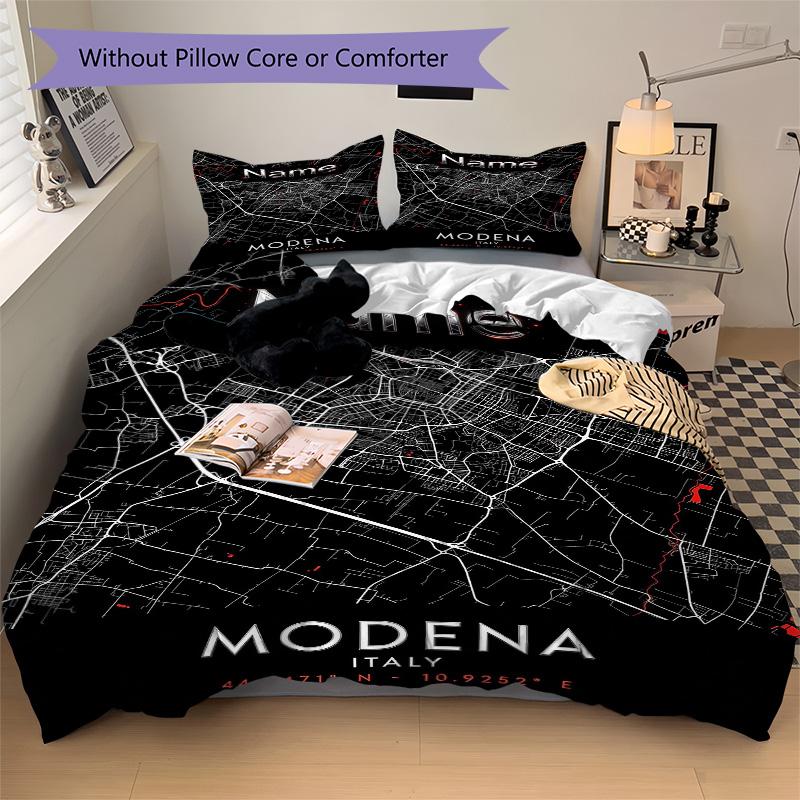 Custom Name City Map Bedding 3 Piece Set HD Print Duvet Cover Pillowcases for Teens Adult Bedroom Decoration Christmas Gift